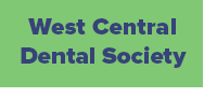 The image displays a logo with the text West Central Dental Society on a light background, set against a darker background.